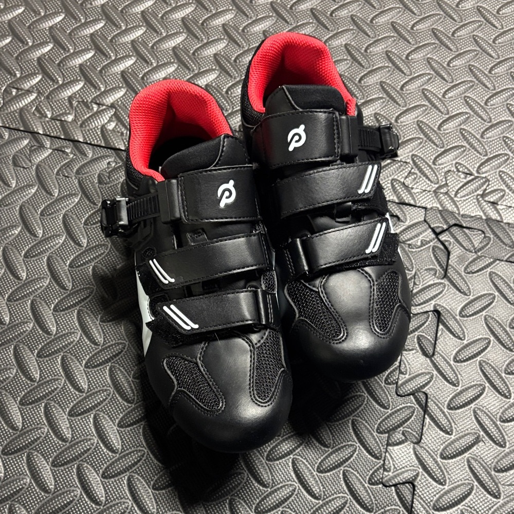 Peloton Black Cycling Shoes with Red Accents